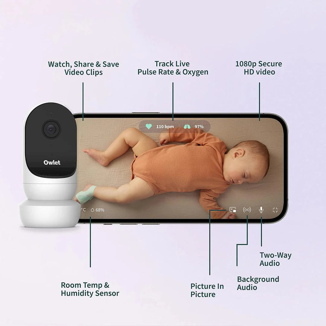 2026 Owlet Dream Duo – Moniteur de Sommeil et Veille Bébé Intelligent – Blanc & Menthe