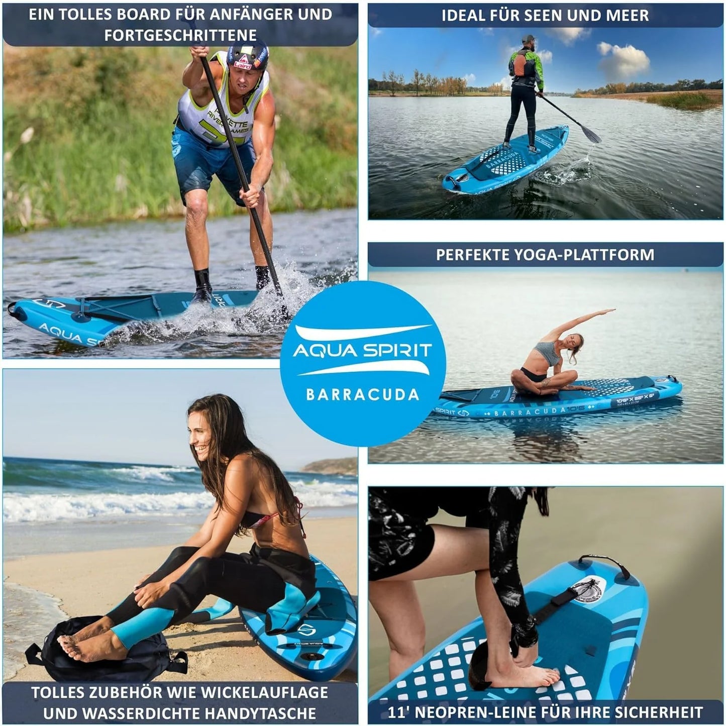 Planche de SUP gonflable Aqua Spirit 2026 | 320 x 81 x 15 cm | Comprend une pagaie, un siège, un sac à dos, une pompe et d'autres accessoires | Adultes débutants/experts (Bleu)