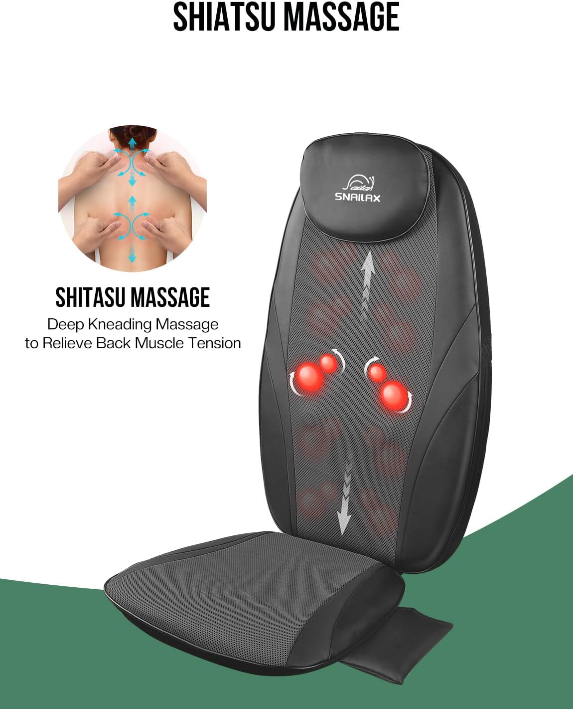 2026 Coussin de Massage Shiatsu Snailax avec Chaleur – Coussin de Fauteuil Massant pour Dos, Massage Kneading pour Maison et Bureau