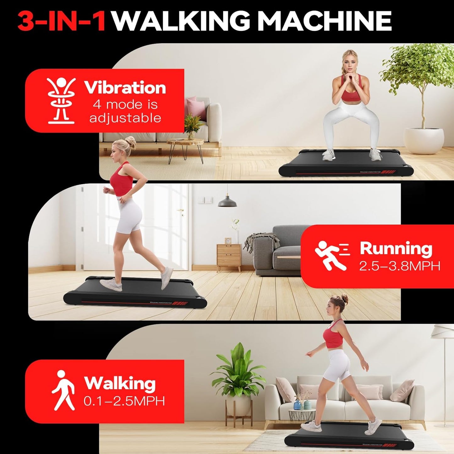 2026 Sperax Tapis de Marche Vibrant avec Application, Tapis de Course 3 en 1 Sous Bureau, 2,5HP Faible Bruit, Tapis de Marche avec Télécommande, Tapis de Course Portable pour Bureau à Domicile