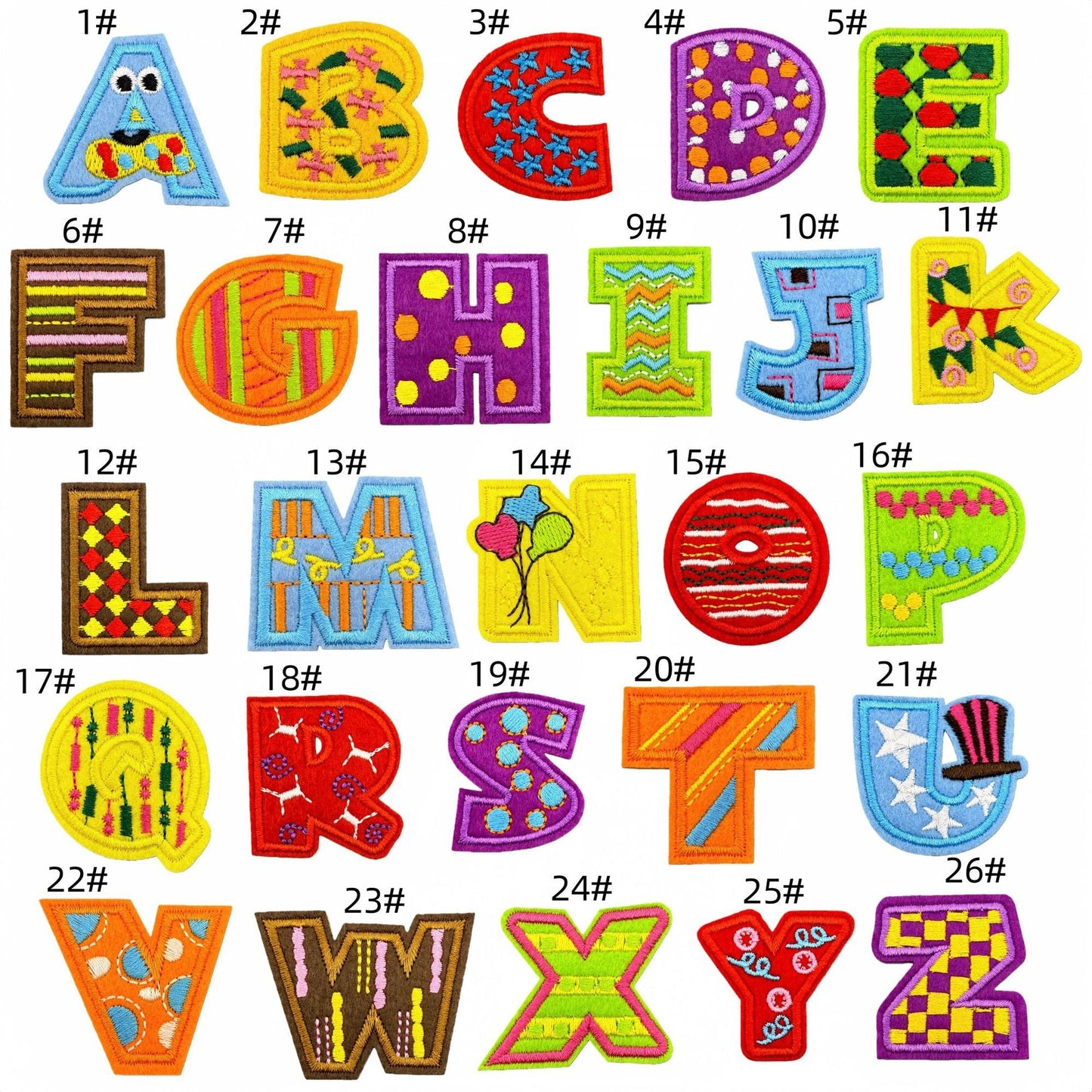 colorful alphabet embroidered patches A to Z letter design iron on