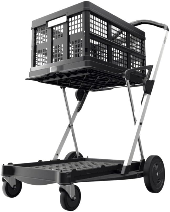 Chariots pliables, fonctionnels et polyvalents 2026 | Chariot pliable mobile | Chariot de courses avec boîte de rangement (noir)