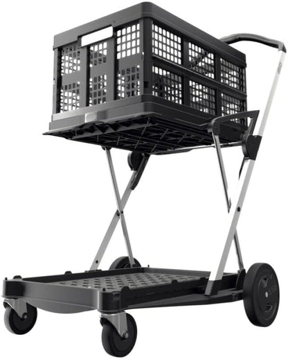 Chariots pliables, fonctionnels et polyvalents 2026 | Chariot pliable mobile | Chariot de courses avec boîte de rangement (noir)
