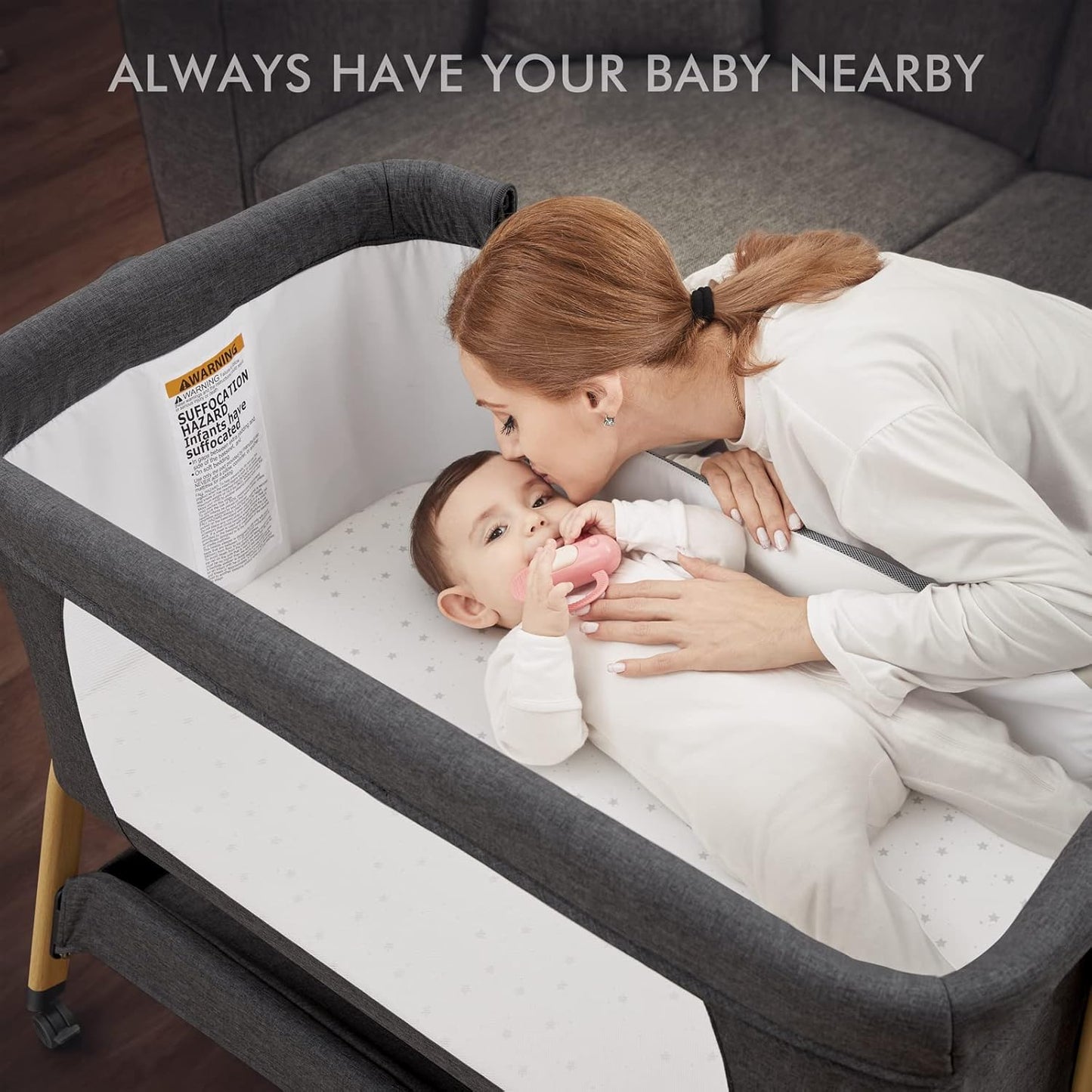 Berceau à bascule 2026 pour bébé, berceau cododo avec matelas confortable et roulettes, réglable en hauteur sur 6 positions, facilement pliable, berceau cododo portable pour nouveau-nés