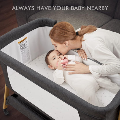 Berceau à bascule 2026 pour bébé, berceau cododo avec matelas confortable et roulettes, réglable en hauteur sur 6 positions, facilement pliable, berceau cododo portable pour nouveau-nés