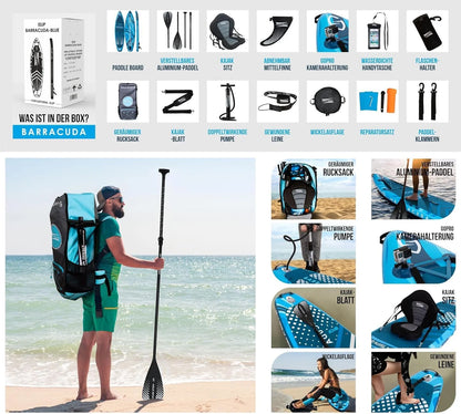 Planche de SUP gonflable Aqua Spirit 2026 | 320 x 81 x 15 cm | Comprend une pagaie, un siège, un sac à dos, une pompe et d'autres accessoires | Adultes débutants/experts (Bleu)
