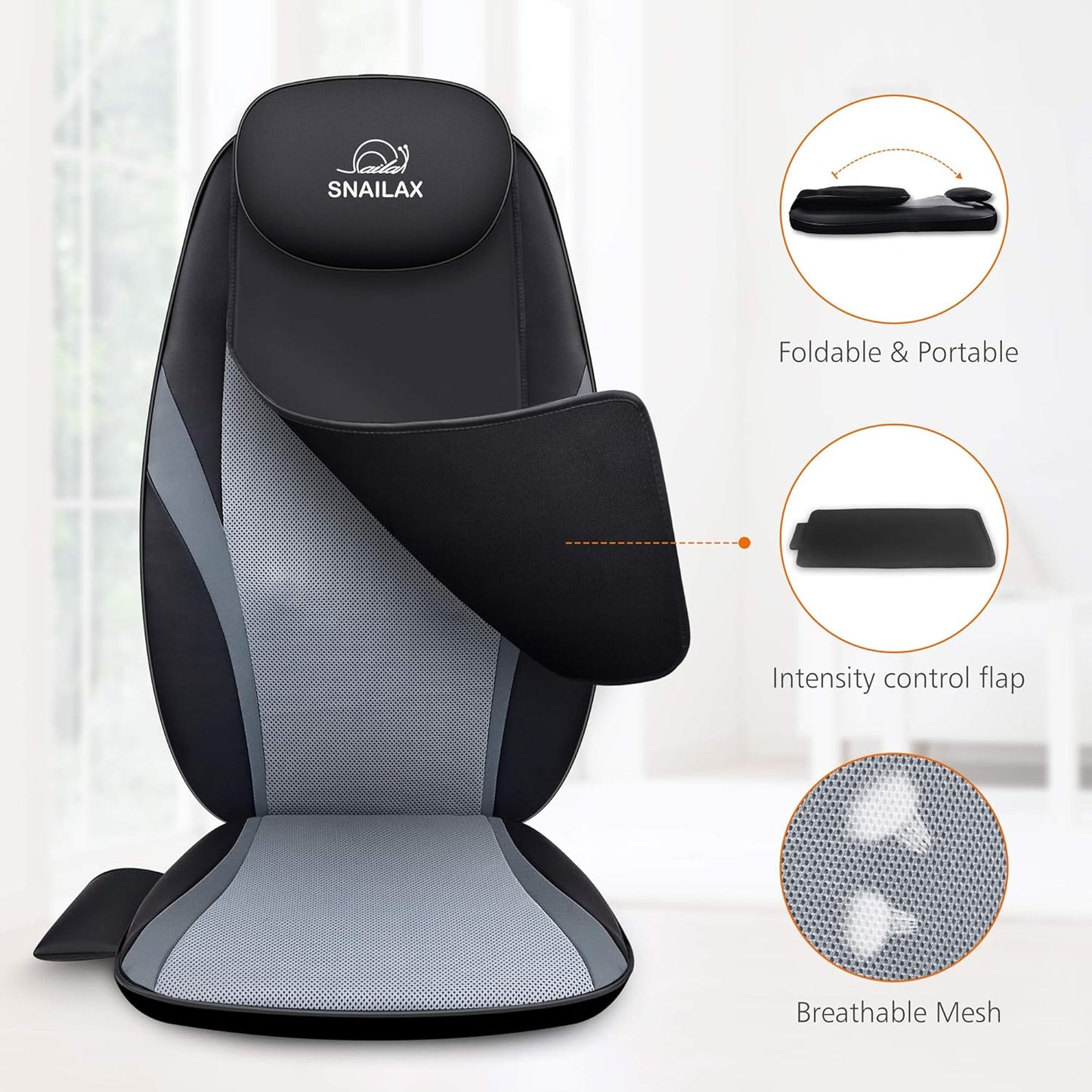 2026 Coussin de Massage Shiatsu Snailax avec Chaleur – Coussin de Fauteuil Massant pour Dos, Massage Kneading pour Maison et Bureau
