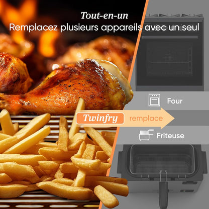 COSORI Air Fryer 10L Twinfry,Dual Zone Avec S&eacute;parateur Amovible,Capacit&eacute; Flexible de 10L,Friteuse sans Huile 6-en-1,35℃-240℃,66% d'&Eacute;nergie en Moins,Livre de Recettes et Application