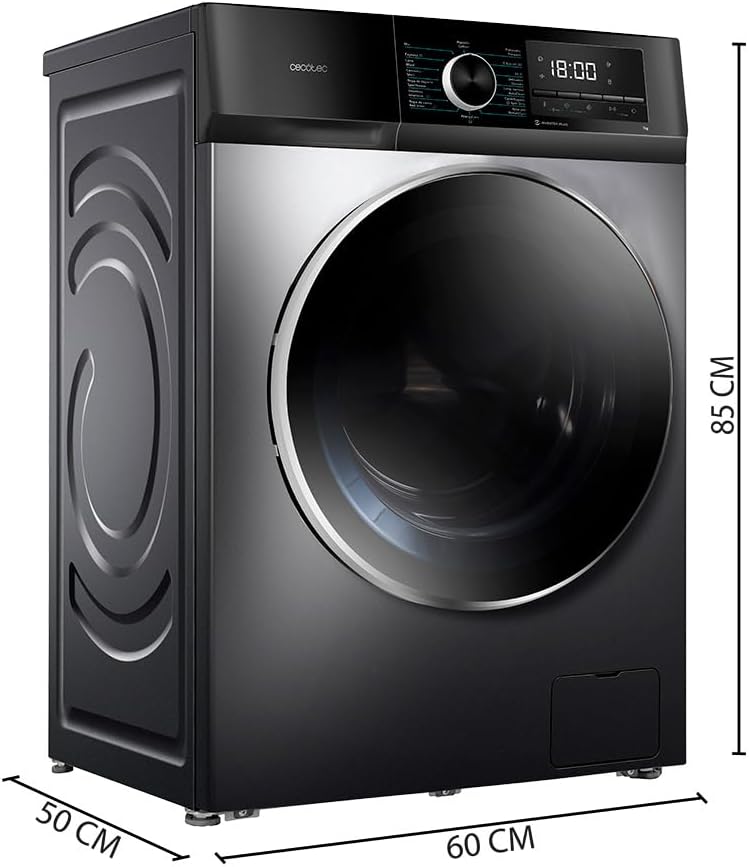 Cecotec Bolero Dresscode 10500 Inverter Steel A. Lave-linge 10 kg Steel, 1400 tr/min, Moteur Inverter Plus, Vapeur, Classe A.