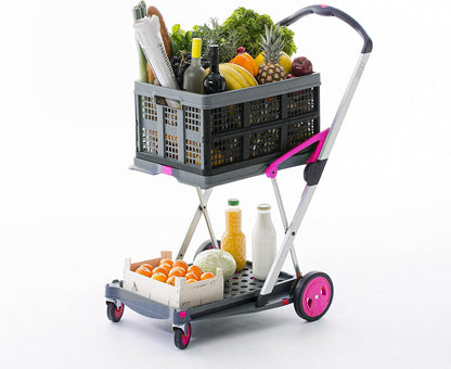 Chariots pliables, fonctionnels et polyvalents 2026 | Chariot pliable mobile | Chariot de courses avec boîte de rangement (noir)