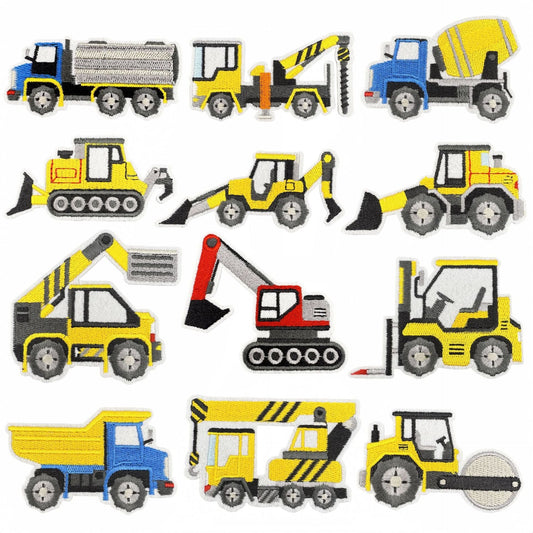 construction vehicle embroidered patches excavator truck iron on