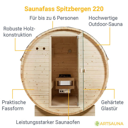 Sauna tonneau 2026 au Spitzberg avec four à sauna