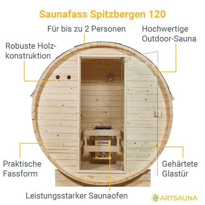 Sauna tonneau 2026 au Spitzberg avec four à sauna