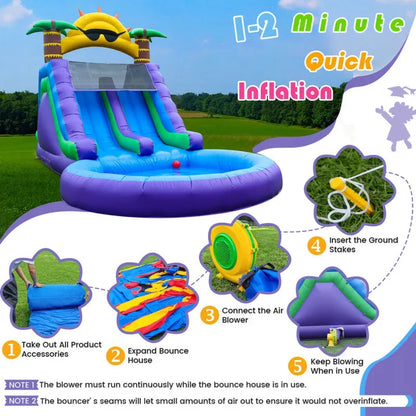 Nouveau modèle 2026  : Double toboggan aquatique gonflable de 26 pieds (env. 8 m) pour enfants et adultes – Parc aquatique gonflable en PVC avec soufflerie – Grand bassin de réception pour le jardin et les jeux en plein air – Dimensions : 26 pi (L) x