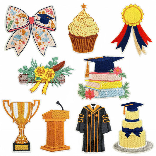 graduation embroidered patches cap trophy design iron on