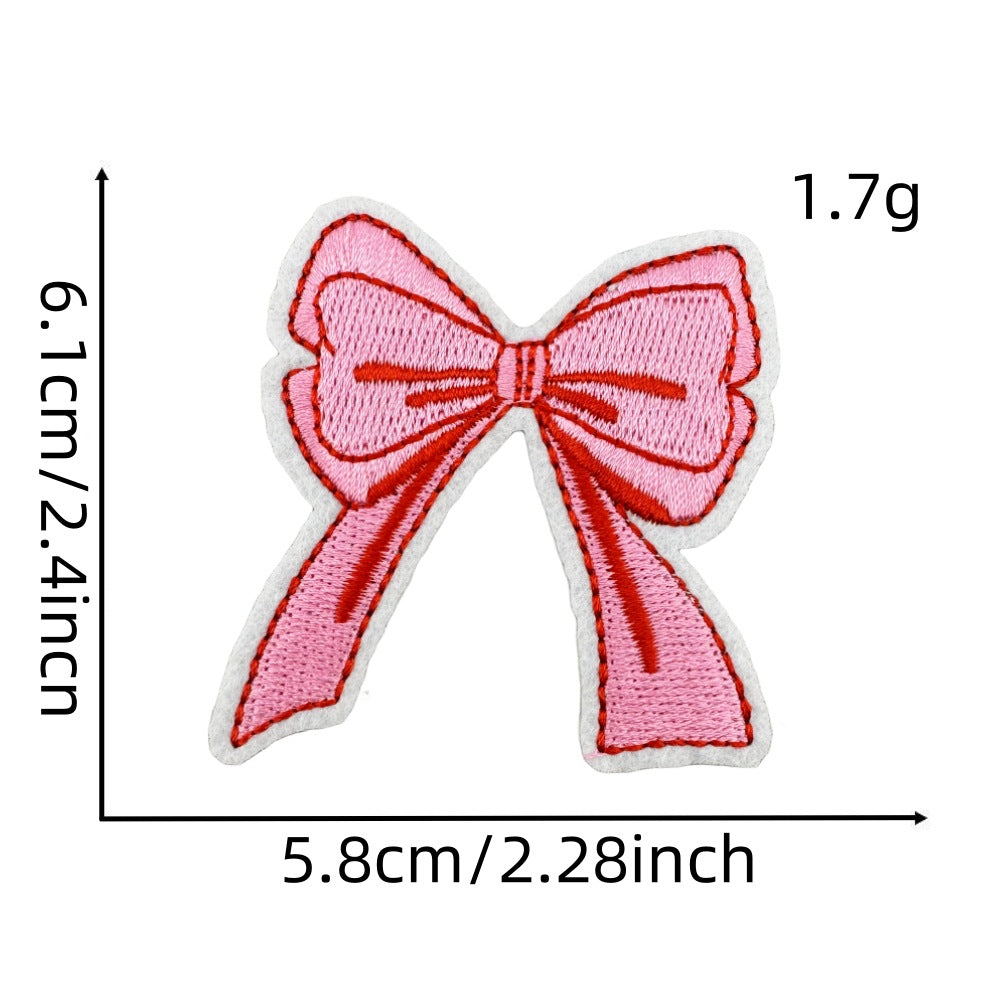 pink bow embroidered patches iron on