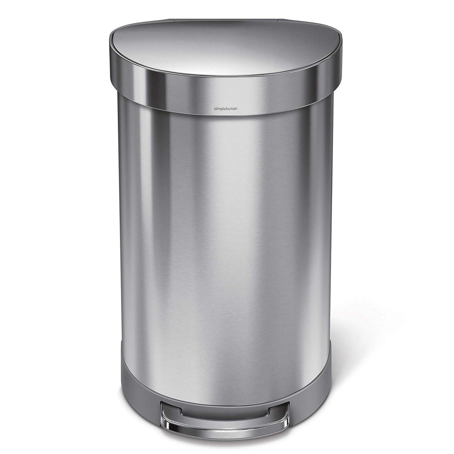 2026 Simplehuman Poubelle de Cuisine Semi-Ronde à Ouverture au Pied 60 Litres avec Couvercle à Fermeture Douce, Acier Inoxydable Brossé