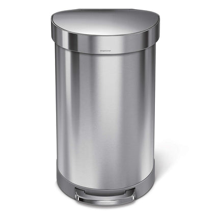 2026 Simplehuman Poubelle de Cuisine Semi-Ronde à Ouverture au Pied 60 Litres avec Couvercle à Fermeture Douce, Acier Inoxydable Brossé