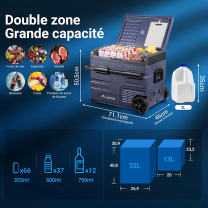 115L Glaciere Electrique Double Zone,Glaciere a Compression WiFi APP,12 V/24 V et 100-240 V Frigo Camping,-20 ℃ à 20 ℃,pour Voiture,Camion,Bateau,Camping,Car,Caravanes,Voyageant,Maison