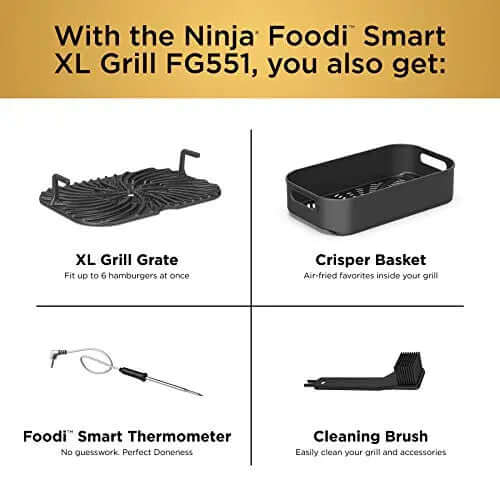 2026 Ninja FG551 Foodi Smart XL Grill d’Intérieur 6-en-1 avec Friteuse à Air 4 Quart – Finition Acier Inoxydable