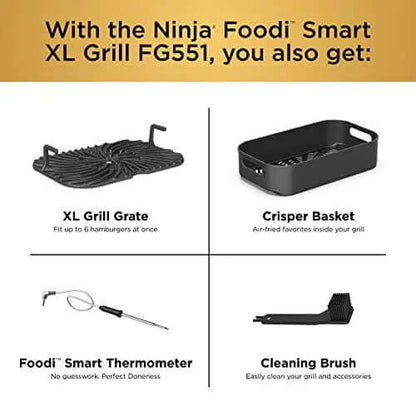 2026 Ninja FG551 Foodi Smart XL Grill d’Intérieur 6-en-1 avec Friteuse à Air 4 Quart – Finition Acier Inoxydable