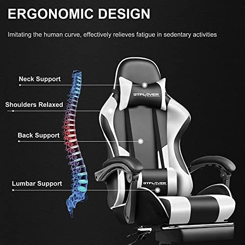 Chaise de jeu GTPLAYER 2026, chaise d'ordinateur avec repose-pieds et soutien lombaire, hauteur réglable