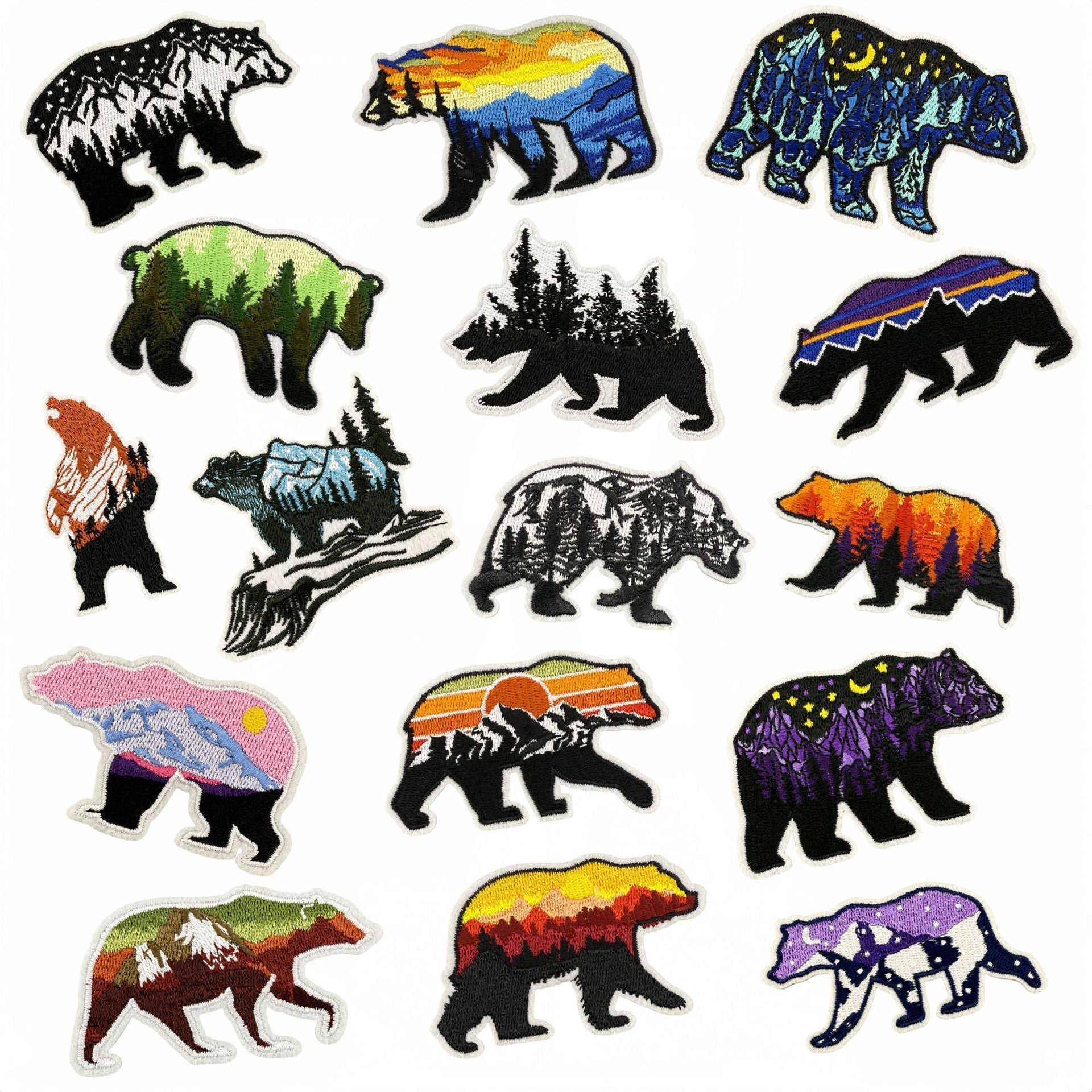 scenic bear embroidered patches nature landscape design iron on