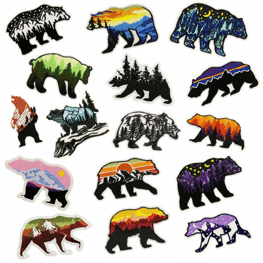 scenic bear embroidered patches nature landscape design iron on