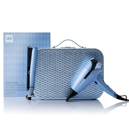 2026 Coffret Cadeau Deluxe ghd - Lisseur Chronos & Sèche-Cheveux Helios en Bleu Icy