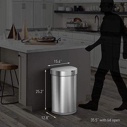 2026 Simplehuman Poubelle de Cuisine Semi-Ronde à Ouverture au Pied 60 Litres avec Couvercle à Fermeture Douce, Acier Inoxydable Brossé