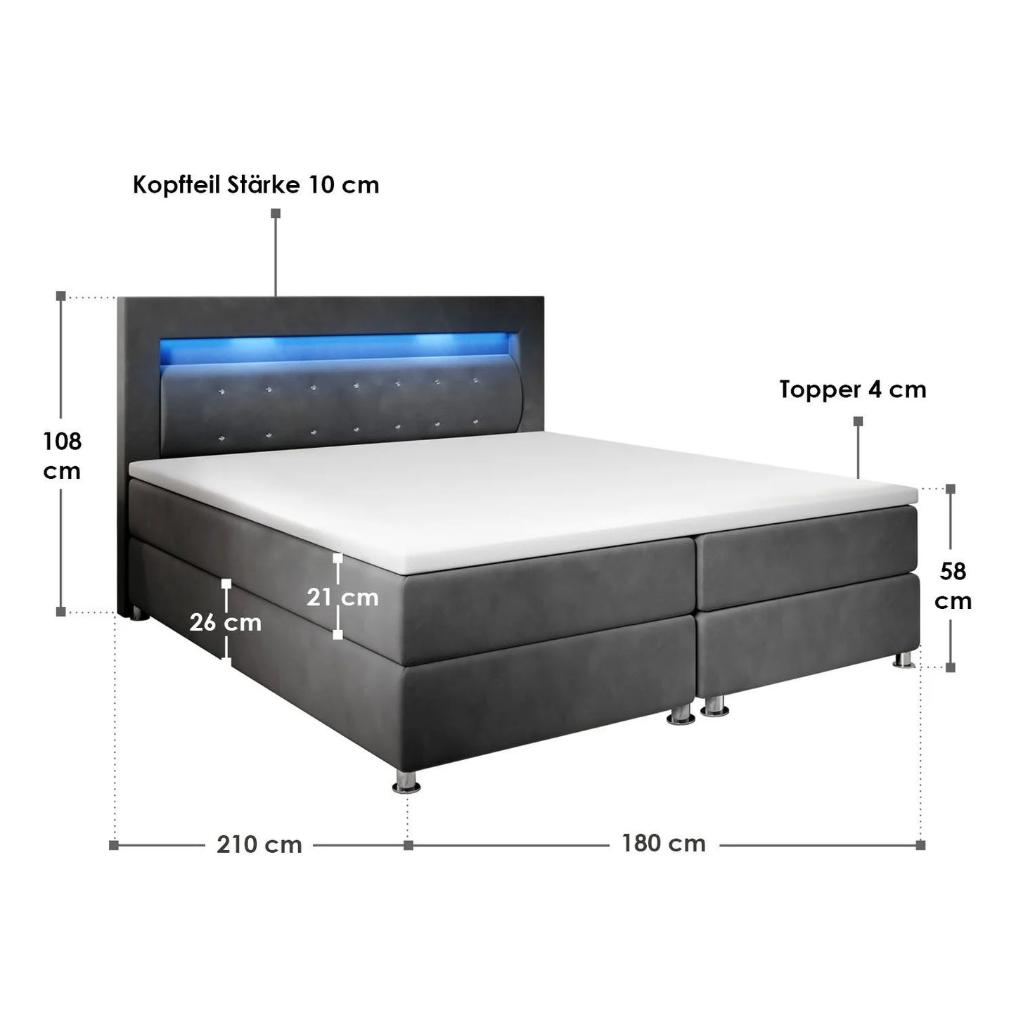 Lit à sommier Boxspring Vancouver 2026 - tissu