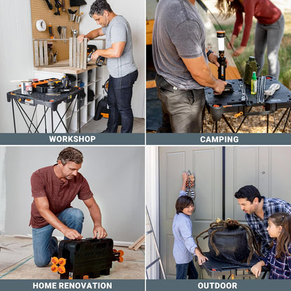 2026 Table de Travail et Chevalet Pliant 2-en-1 Worx Pegasus, Banc de Travail Portable Facile à Installer, 31" L x 25" P x 32" H, Léger avec Haute Capacité de Charge, WX051 - Inclut 2 Serres et 4 Brides