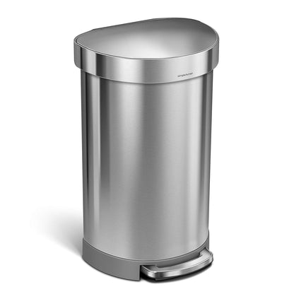 2026 Simplehuman Poubelle de Cuisine Semi-Ronde à Ouverture au Pied 60 Litres avec Couvercle à Fermeture Douce, Acier Inoxydable Brossé