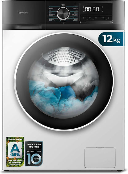 Cecotec Bolero Dresscode 10500 Inverter Steel A. Lave-linge 10 kg Steel, 1400 tr/min, Moteur Inverter Plus, Vapeur, Classe A.