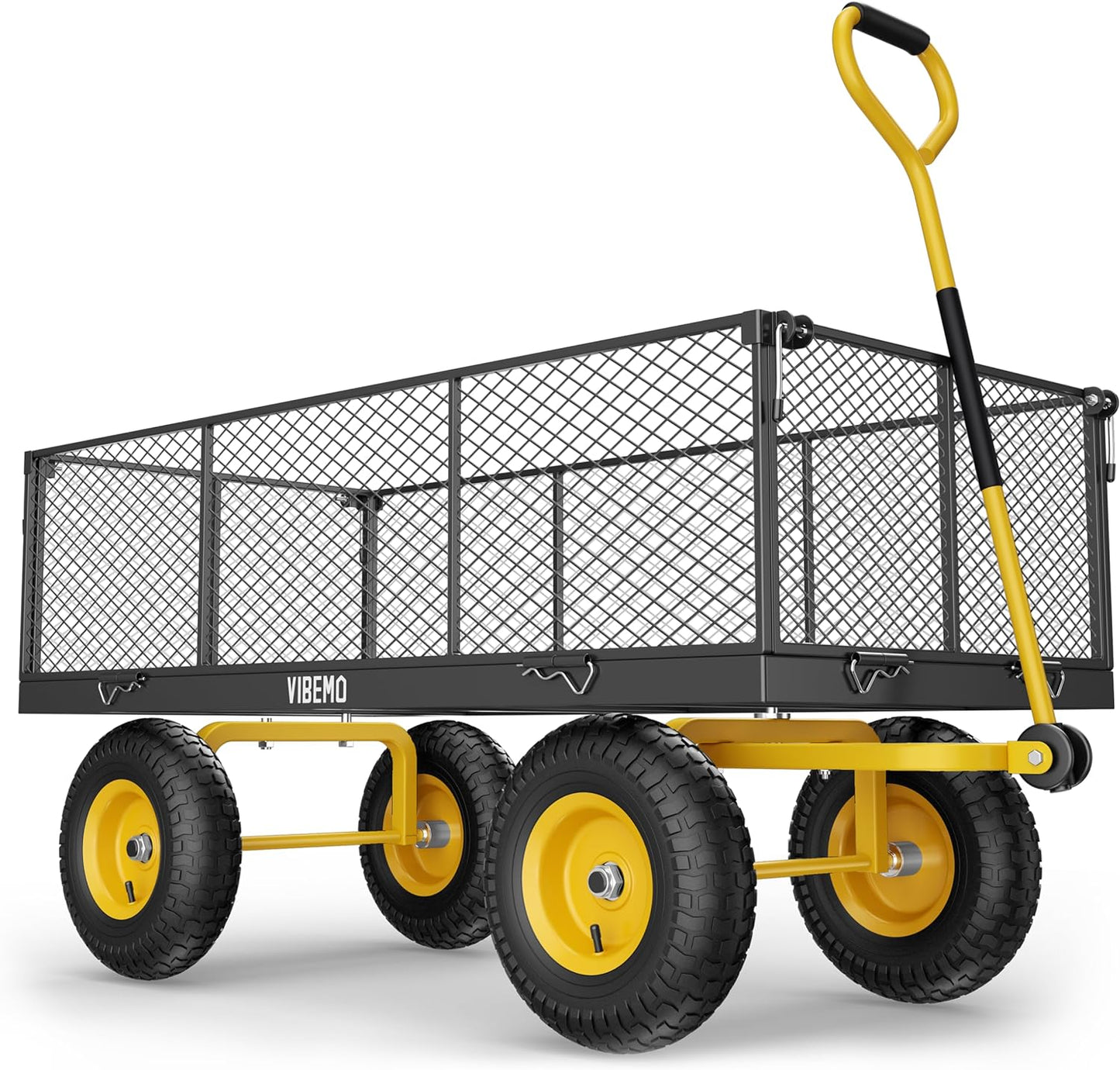 Chariot de jardin en acier 2026, 2 en 1, robuste, utilitaire, 635 kg (1400 lb), avec ridelles amovibles en filet pour le transformer en plateau, demi-tour à 240°, pneus pneumatiques de 33 cm (13 po), idéal pour la ferme, le jardin, la pelouse et le c