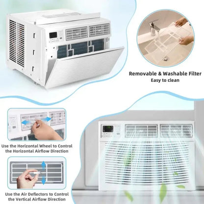 Climatiseur de fenêtre silencieux 2026  de 10 000 BTU, avec télécommande, mode Éco et certification Energy Star ; appareil 3-en-1 incluant un déshumidificateur.