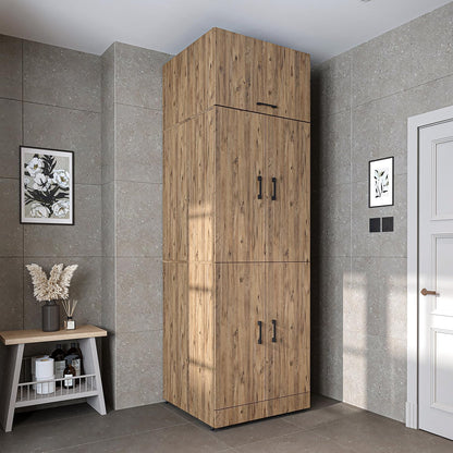 ROOMART Dora Armoire de machine à laver, pour sèche-linge et machine à laver, en 4 couleurs, avec portes et planche coulissante (chêne anthracite)