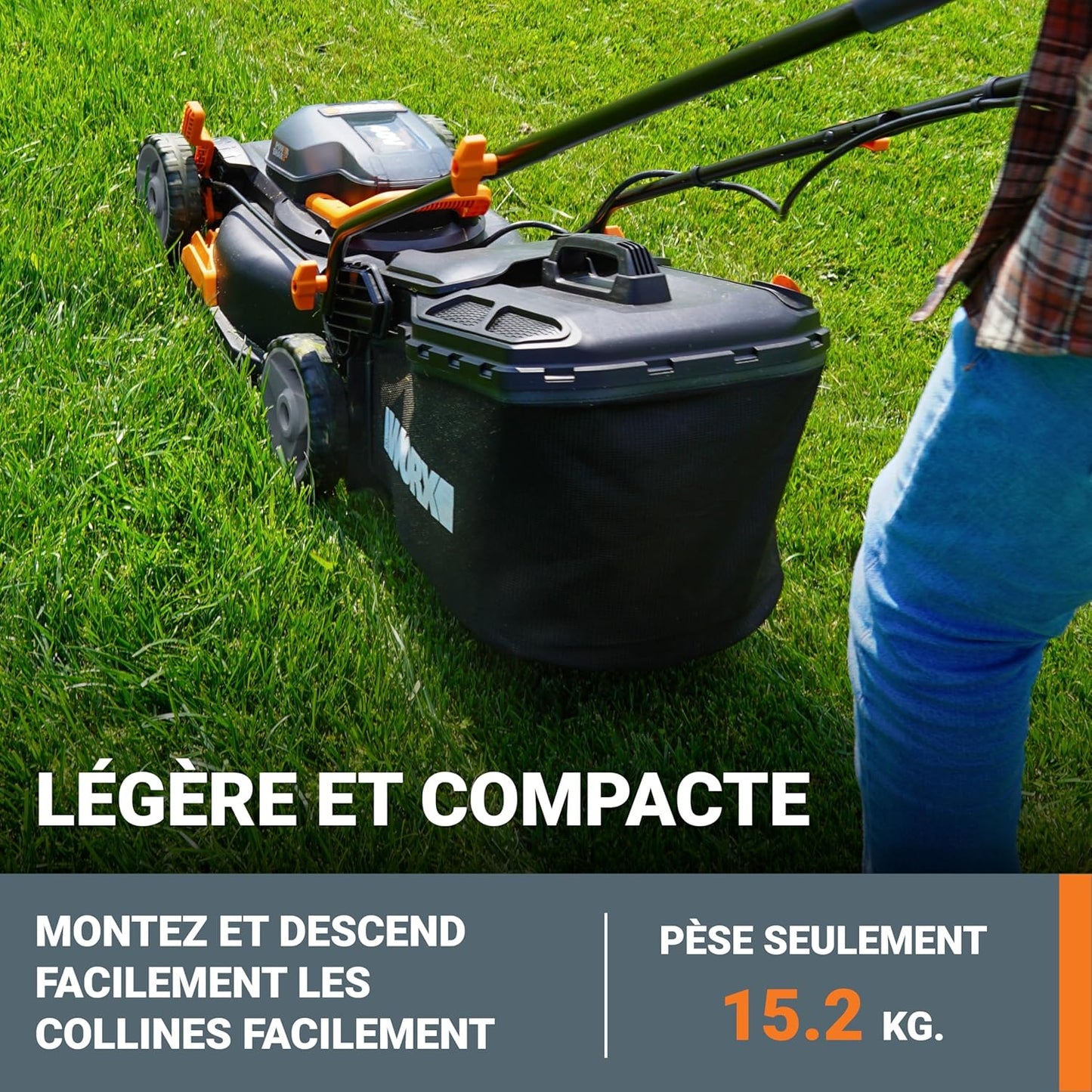 WORX Tondeuse à Gazon sans Fil 40 V (2 x 20 V) Max 40cm WG734E Idéale pour Un Jardin jusqu'à 500m², Powershare, 4 Ah, Technologie IntelliCut Hauteur de Coupe 20-80mm