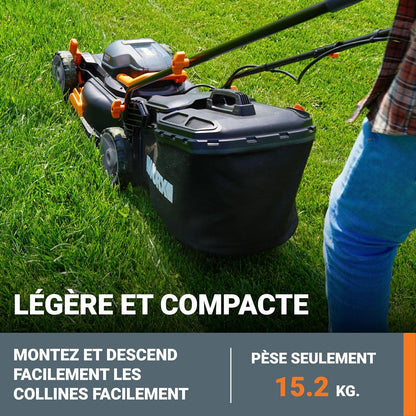 WORX Tondeuse à Gazon sans Fil 40 V (2 x 20 V) Max 40cm WG734E Idéale pour Un Jardin jusqu'à 500m², Powershare, 4 Ah, Technologie IntelliCut Hauteur de Coupe 20-80mm