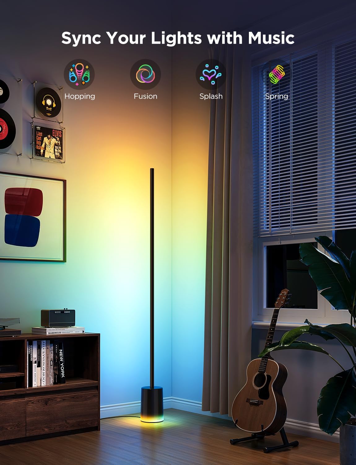 2026 Lampadaire Govee 2 avec Matter, LED RGBIC, Blanc Chaud et Froid, Compatible Alexa, 1725 lm, Synchronisation Musique, Modes Scènes, Lampadaire Intelligent pour Salon et Chambre, Noir (1 Pièce)