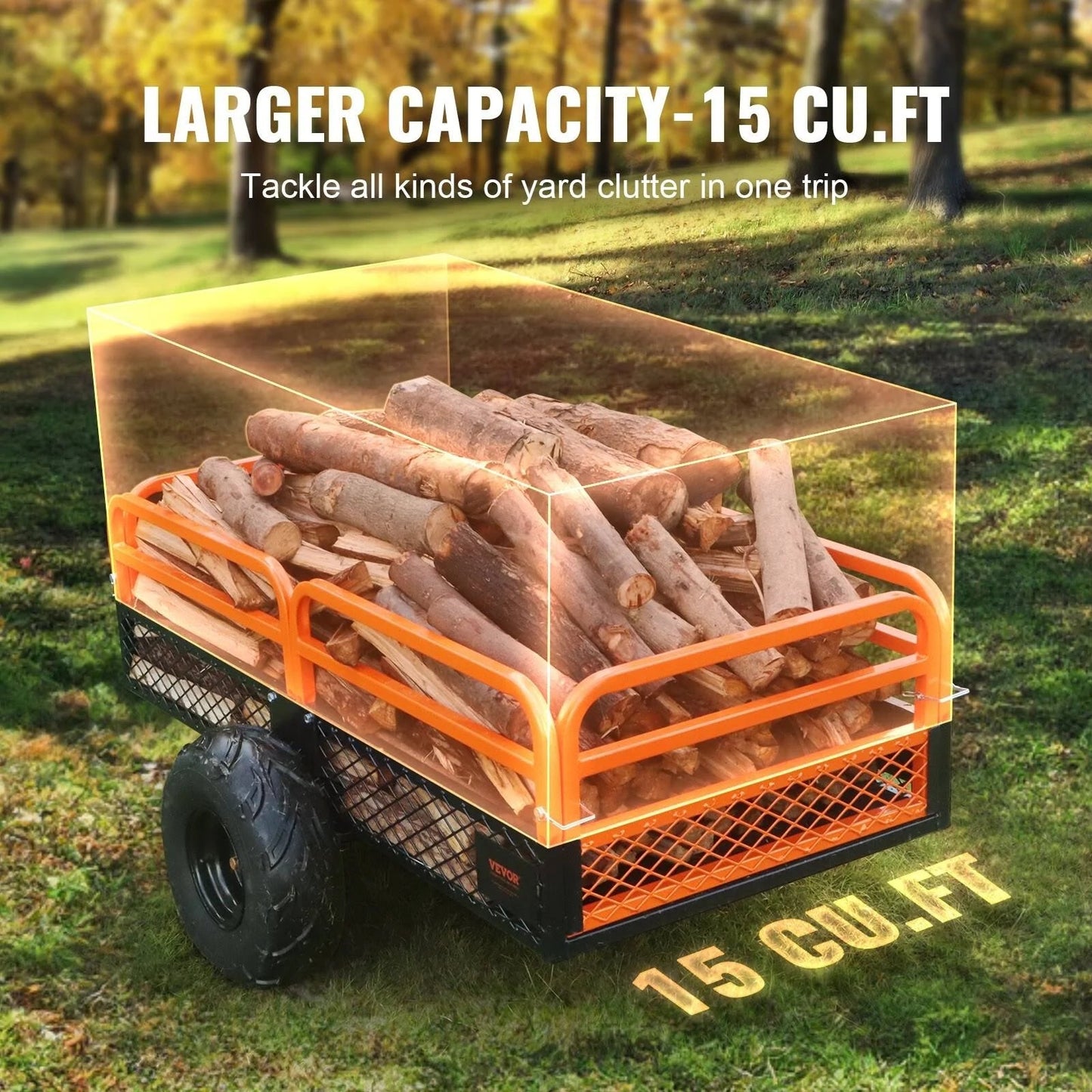 Remorque basculante VEVOR robuste pour VTT, chariot en acier, 750 livres, 15 pieds cubes, remorque utilitaire de jardin avec côtés amovibles pour quad - Fabriqué aux États-Unis