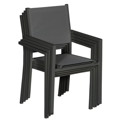 Lot de 8 chaises en aluminium anthracite - textilène gris Happy Garden