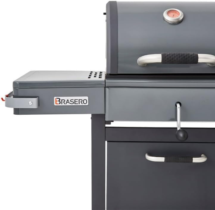 Barbecue Bi-Energy Gun Metal XL - Barbecue Charbon et Plancha 60 x 42 cm à gaz avec brûleur latéral -12,95 KW