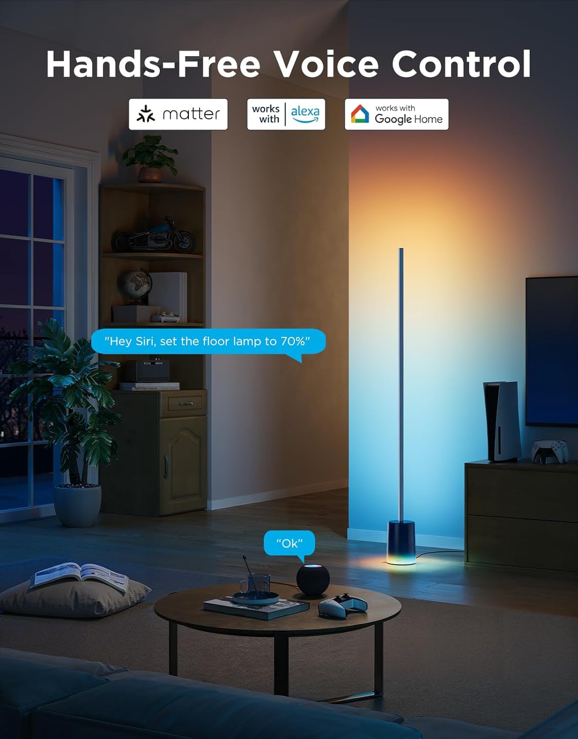 2026 Lampadaire Govee 2 avec Matter, LED RGBIC, Blanc Chaud et Froid, Compatible Alexa, 1725 lm, Synchronisation Musique, Modes Scènes, Lampadaire Intelligent pour Salon et Chambre, Noir (1 Pièce)