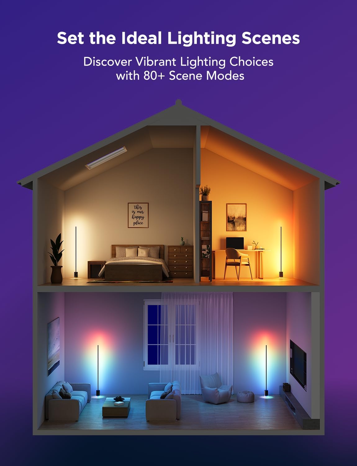 2026 Lampadaire Govee 2 avec Matter, LED RGBIC, Blanc Chaud et Froid, Compatible Alexa, 1725 lm, Synchronisation Musique, Modes Scènes, Lampadaire Intelligent pour Salon et Chambre, Noir (1 Pièce)