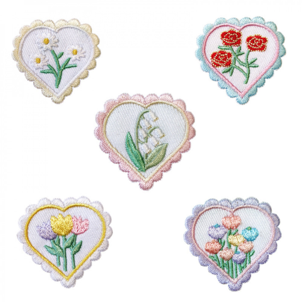floral heart embroidered patches flower design iron on