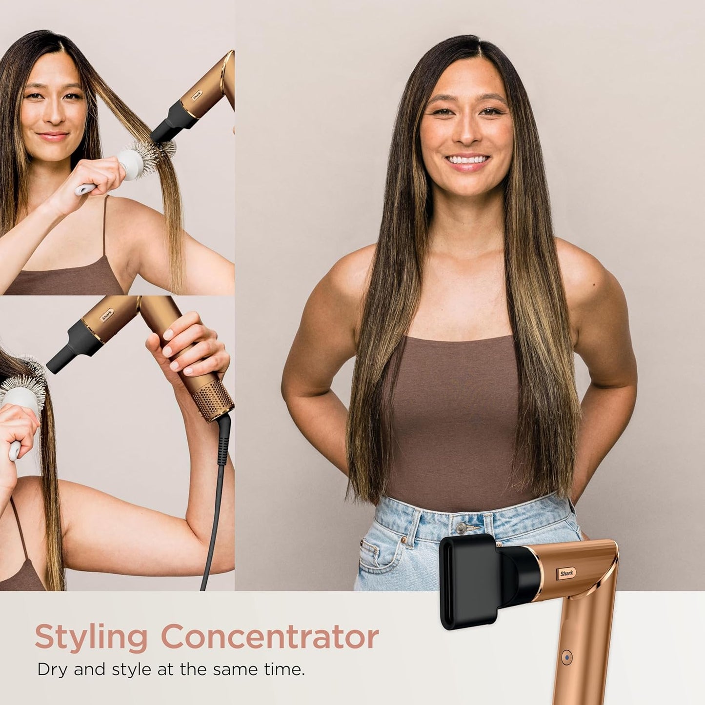2026 Système de coiffage et de séchage Shark HD430 FlexStyle, sèche-cheveux brosse puissant et multi-styler avec boucleurs Auto-Wrap, brosse plate, brosse ovale et embout concentrateur, coloris Stone