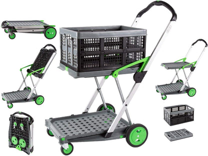 Chariots pliables, fonctionnels et polyvalents 2026 | Chariot pliable mobile | Chariot de courses avec boîte de rangement (noir)