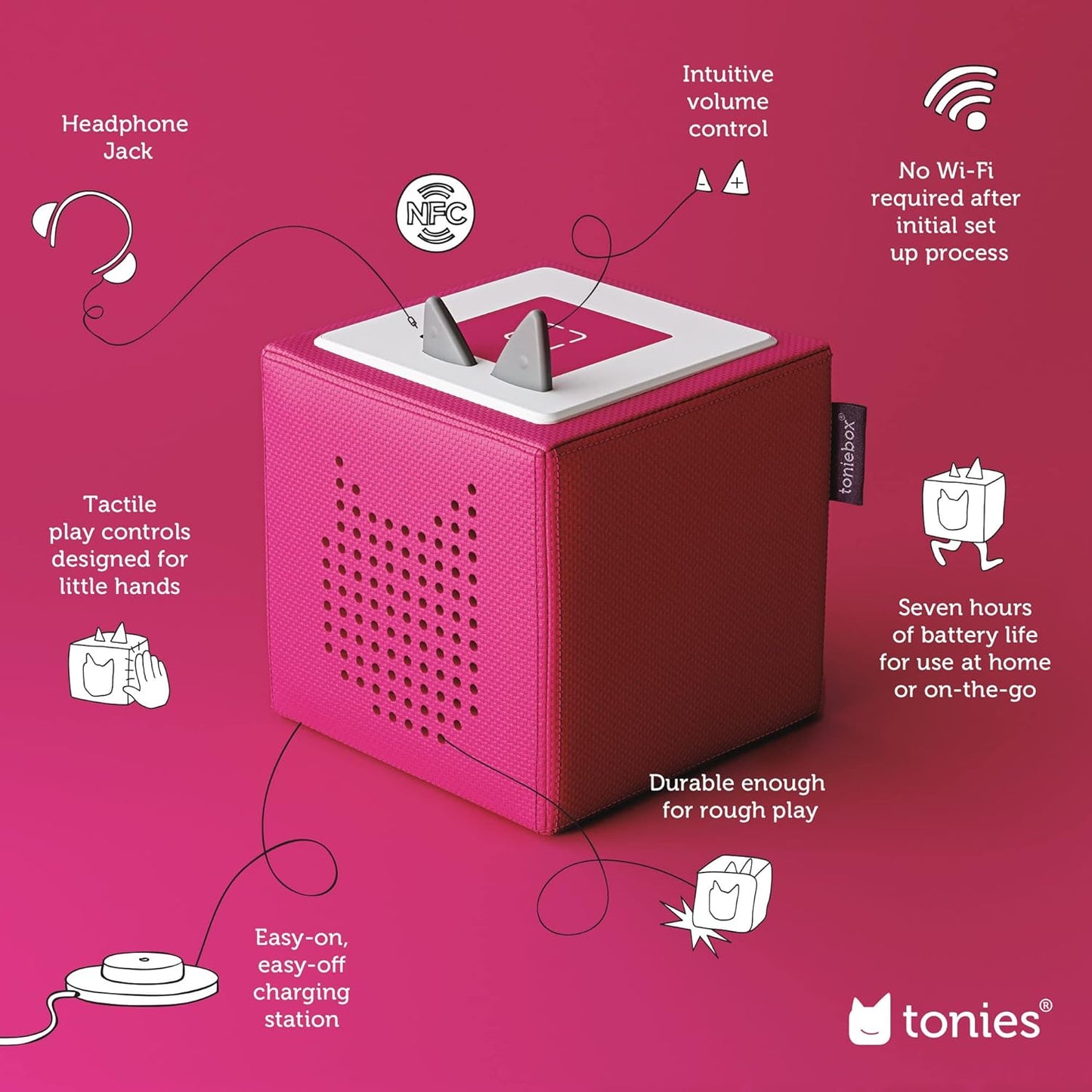 2026 Toniebox Starter Set Audio avec Cendrillon, Belle, Vaiana, Raiponce et Playtime Puppy - Écoutez, Apprenez et Jouez avec une Petite Boîte Câline - Rose