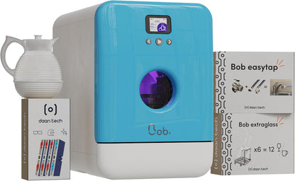 DAAN TECH Bob - Lave-vaisselle Compact 3 Couverts Encastrable - Pose Libre, Avec Réservoir, Portable - Séchage Naturel - Assiette 29 cm - Label Origine France Garantie, Eco-Conçu (Blanc-Rouge)
